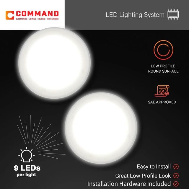 Alt view image 5 of 7 - Command Electronics OEM 12V LED RV Low Profile Surface Mount Ceiling Light - Made in USA - Durable Design - Hardware & Connectors Included - 4.5 Inch Diameter for Compact Spaces | White (2 Pack)