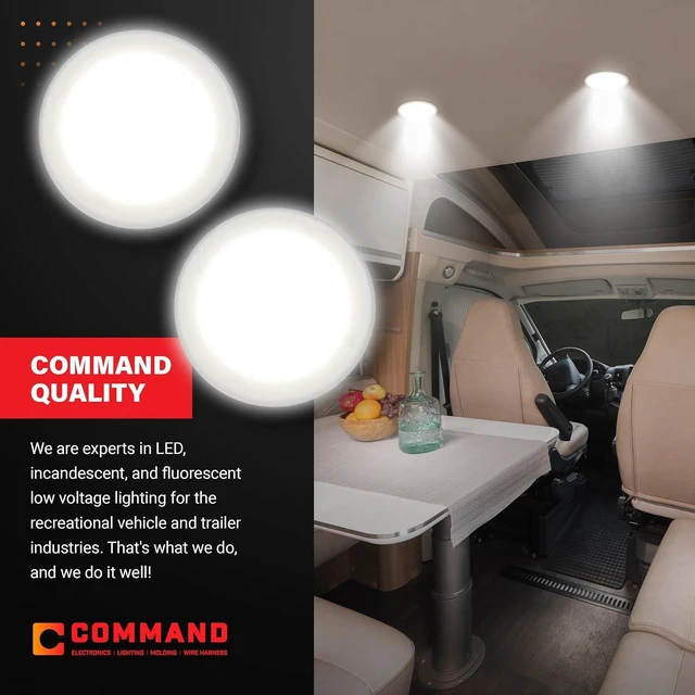 Alt view image 6 of 7 - Command Electronics OEM 12V LED RV Low Profile Surface Mount Ceiling Light - Made in USA - Durable Design - Hardware & Connectors Included - 4.5 Inch Diameter for Compact Spaces | White (2 Pack)