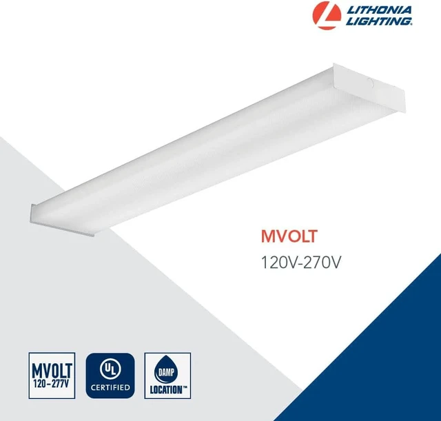 Alt view image 3 of 6 - Lithonia Lighting 4 Foot LED Wraparound Ceiling Light, Low-Profile Square-Basket Ceiling Light Fixture, Dimmable, 4000K Cool White, MVOLT 120-277V, Damp Listed for Garage Lighting and Closets