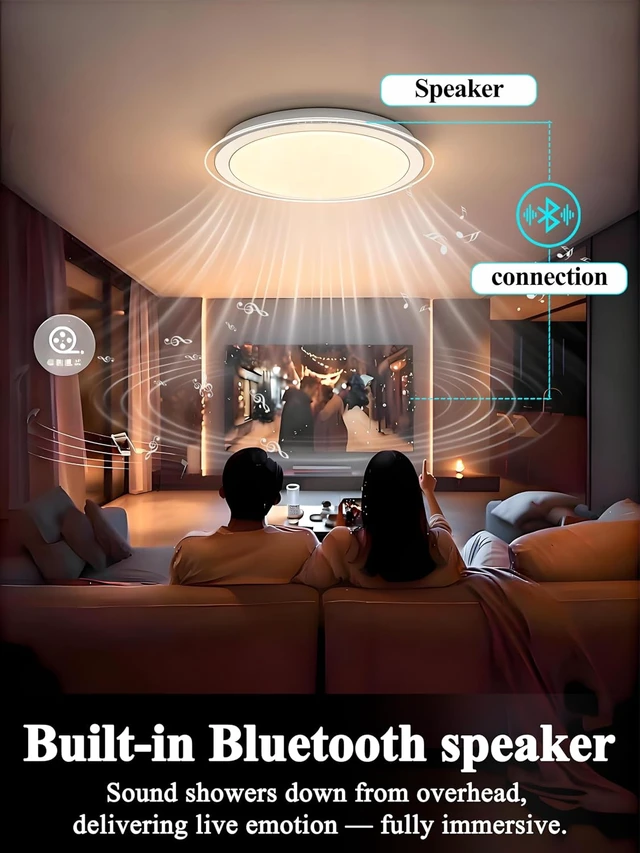 Alt view image 2 of 7 - LED Flush Mount Ceiling Light with Bluetooth Speaker 20 Inch