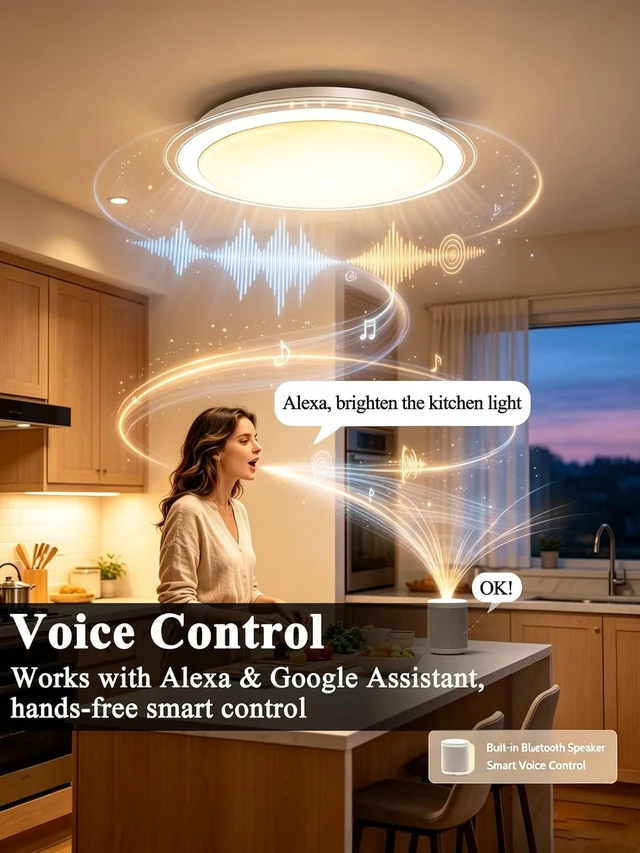 Alt view image 4 of 7 - LED Flush Mount Ceiling Light with Bluetooth Speaker 20 Inch