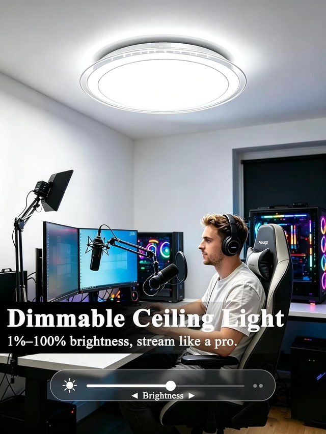 Alt view image 6 of 7 - LED Flush Mount Ceiling Light with Bluetooth Speaker 20 Inch