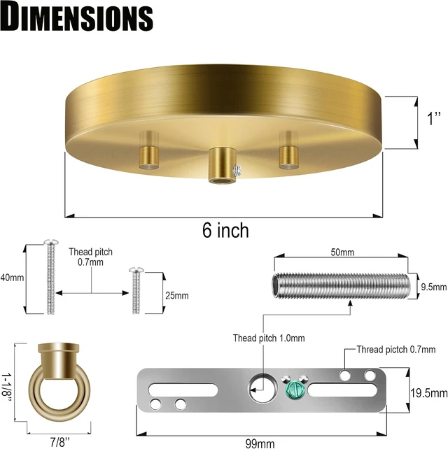 Alt view image 2 of 7 - 2 Pack 6 Inches Light Canopy Kit with Heavy Duty Replacement Ceiling Cover Plate & Mounting Hardware for Lighting Fixtures Chandelier Pendant Lamp or DIY Project (Brass)