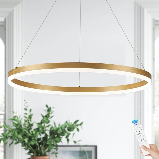 Main image of Modern LED Pendant Lighting Ring Chandelier Gold Dimmable LED Chandelier for Dining Room 36W Adjustable Pendant Light Fixture for Living Room Bedroom Home Office Foyer, 3000-6500K D24in