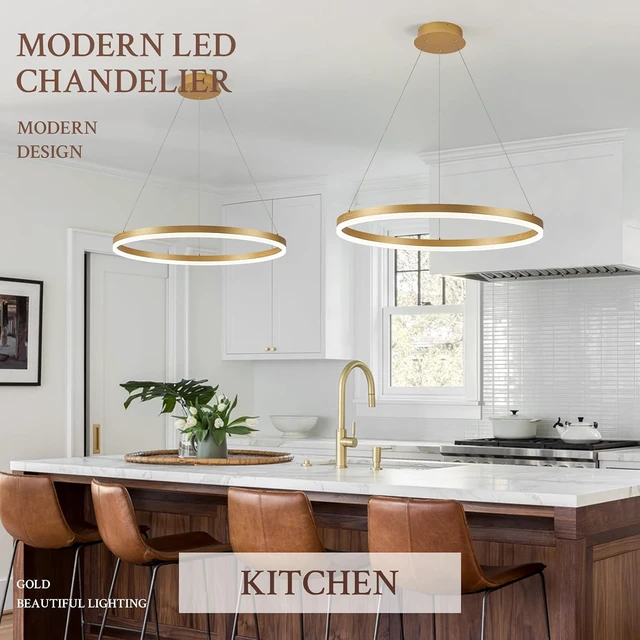 Alt view image 5 of 7 - Modern LED Pendant Lighting Ring Chandelier Gold Dimmable LED Chandelier for Dining Room 36W Adjustable Pendant Light Fixture for Living Room Bedroom Home Office Foyer, 3000-6500K D24in