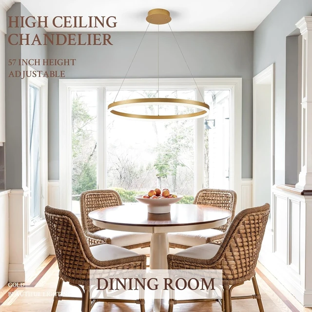 Alt view image 4 of 7 - Modern LED Pendant Lighting Ring Chandelier Gold Dimmable LED Chandelier for Dining Room 36W Adjustable Pendant Light Fixture for Living Room Bedroom Home Office Foyer, 3000-6500K D24in