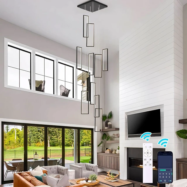 Main image of GEADI 10-Light Modern LED Foyer Chandelier, Black Pendant for High Ceilings