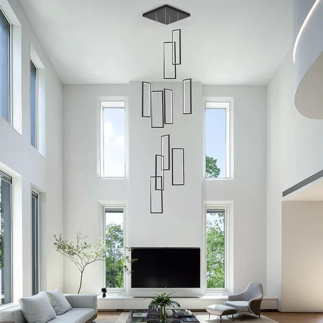 Alt view image 2 of 7 - GEADI 10-Light Modern LED Foyer Chandelier, Black Pendant for High Ceilings