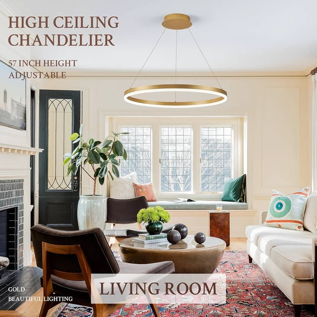 Alt view image 7 of 7 - Modern LED Pendant Lighting Ring Chandelier Gold Dimmable LED Chandelier for Dining Room 36W Adjustable Pendant Light Fixture for Living Room Bedroom Home Office Foyer, 3000-6500K D24in
