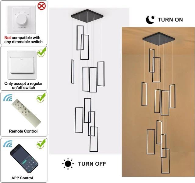 Alt view image 5 of 7 - GEADI 10-Light Modern LED Foyer Chandelier, Black Pendant for High Ceilings