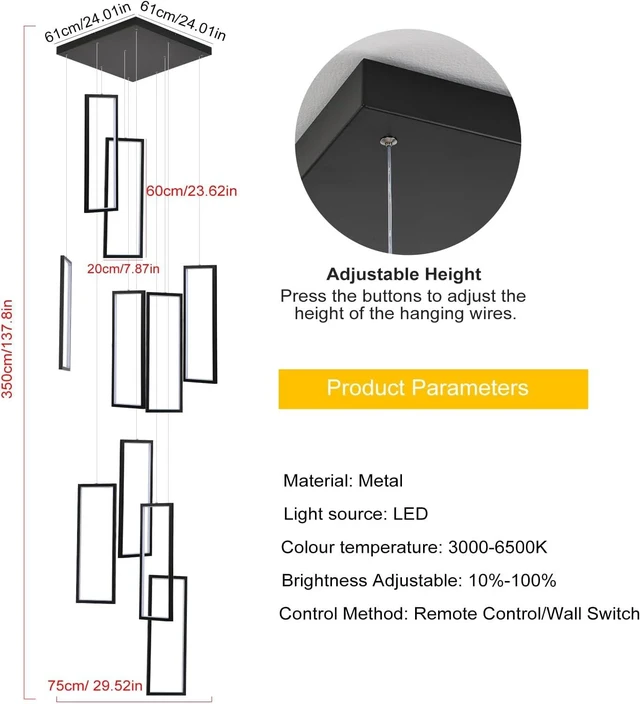 Alt view image 4 of 7 - GEADI 10-Light Modern LED Foyer Chandelier, Black Pendant for High Ceilings