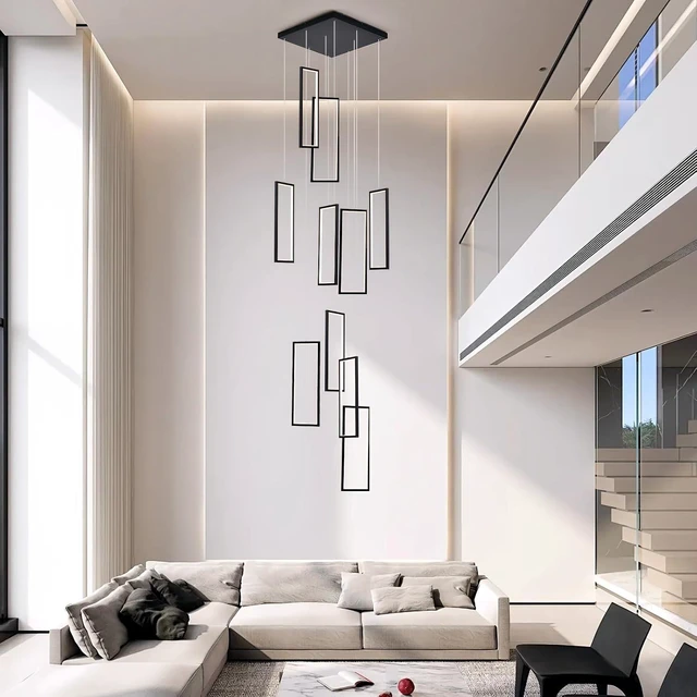 Alt view image 7 of 7 - GEADI 10-Light Modern LED Foyer Chandelier, Black Pendant for High Ceilings