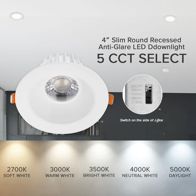 Alt view image 5 of 7 - Maxxima 4" Anti-Glare LED Downlight Canless, 1200 Lumens, 5 CCT, White