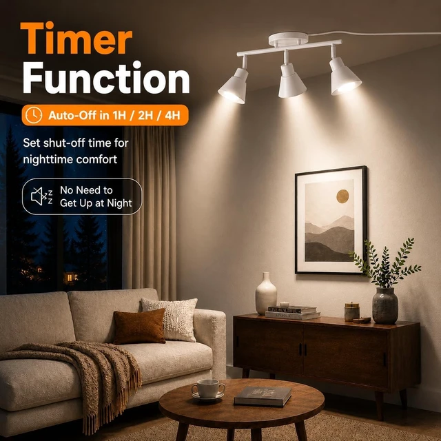 Alt view image 5 of 7 - 3 Light Plug in Track Lighting Kit,Modern Plug in Ceiling Light Fixture,16.4ft Cord,Timer & Dimming Switch,3 Way Ceiling Spot Lighting,Flexibly Rotatable Light Head (White)