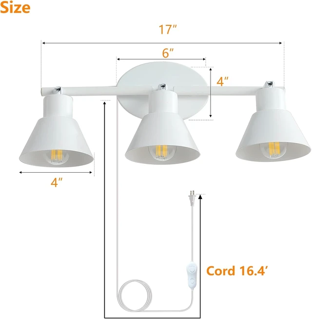 Alt view image 7 of 7 - 3 Light Plug in Track Lighting Kit,Modern Plug in Ceiling Light Fixture,16.4ft Cord,Timer & Dimming Switch,3 Way Ceiling Spot Lighting,Flexibly Rotatable Light Head (White)