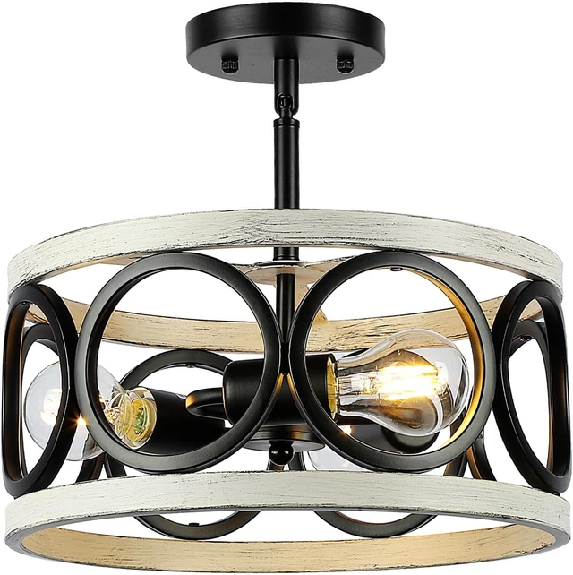 Main image of Farmhouse Semi Flush Mount Ceiling Light,3-Light Industry Oak White Sloped Ceiling Light Fixtures D13 Inches Rustic Metal Light Fixture for Entryway Foyer Hallway Kitchen Dining Room
