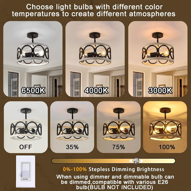 Alt view image 4 of 7 - Farmhouse Semi Flush Mount Ceiling Light,3-Light Industry Oak White Sloped Ceiling Light Fixtures D13 Inches Rustic Metal Light Fixture for Entryway Foyer Hallway Kitchen Dining Room