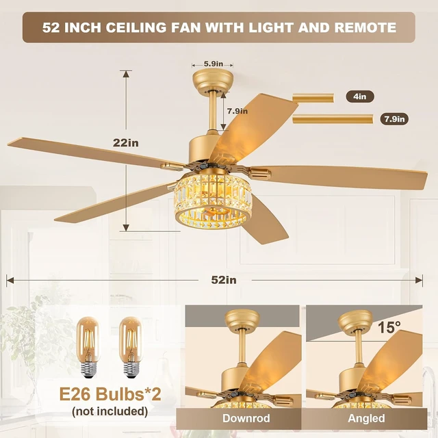 Alt view image 2 of 7 - Chandelier Caged Ceiling Fans With Lights And Remote, Gold 52 In