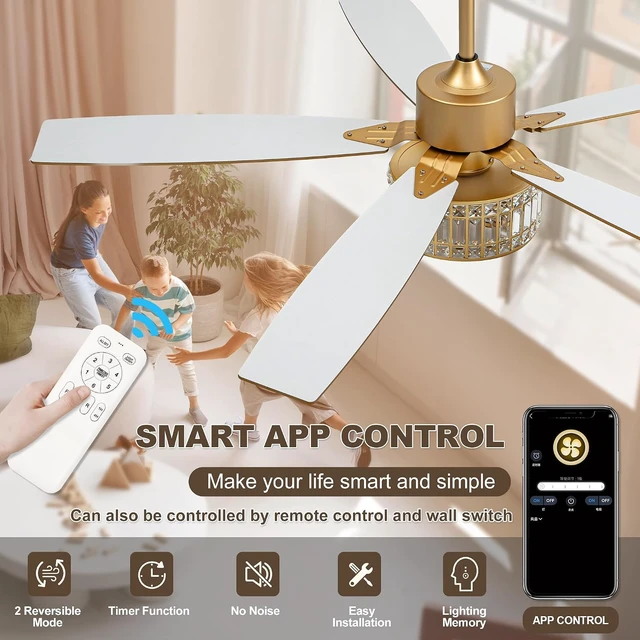 Alt view image 4 of 7 - Chandelier Caged Ceiling Fans With Lights And Remote, Gold 52 In