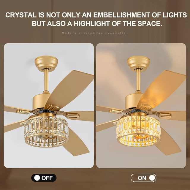 Alt view image 3 of 7 - Chandelier Caged Ceiling Fans With Lights And Remote, Gold 52 In