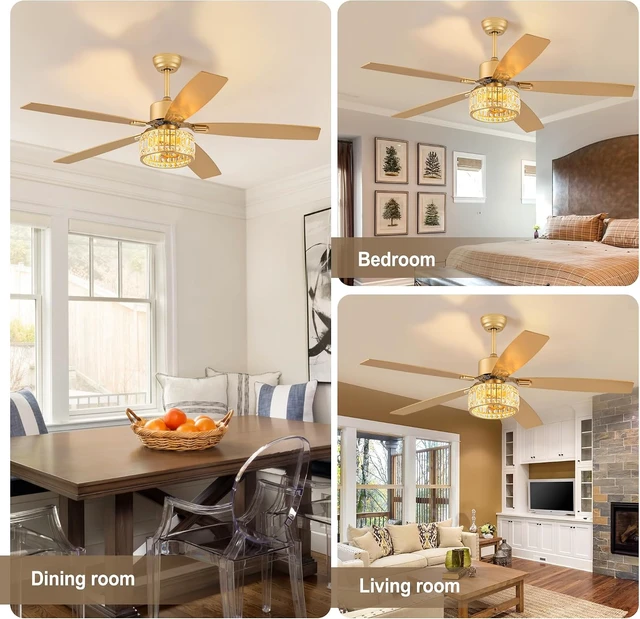 Alt view image 7 of 7 - Chandelier Caged Ceiling Fans With Lights And Remote, Gold 52 In