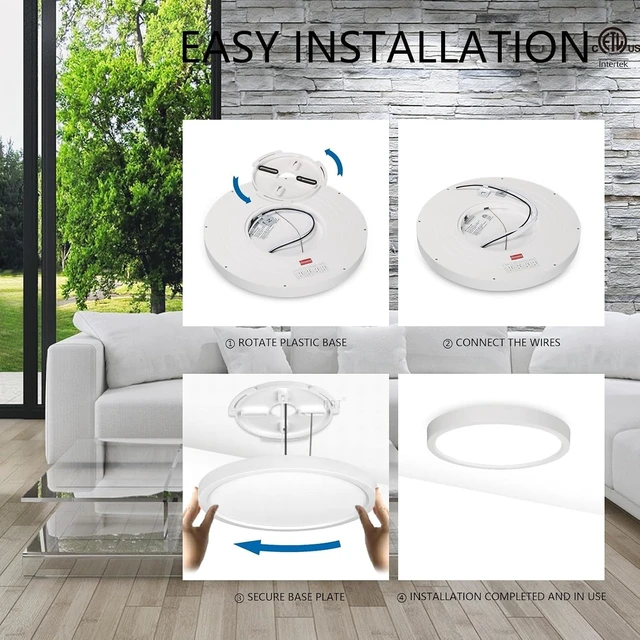 Alt view image 6 of 7 - 12in Motion Sensor LED Ceiling Light Wired, 2700K/3000K/3500K/4000K/5000K Dimmable 24W Round Flush Mount Lighting Fixture for Closet Stairwell Hallway Laundry Porch, ETL Listed, White