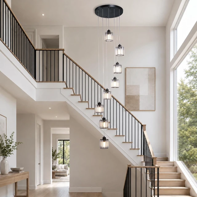 Alt view image 2 of 7 - GEADI Foyer Chandelier, 8-Light Staircase Chandelier for High Ceilings