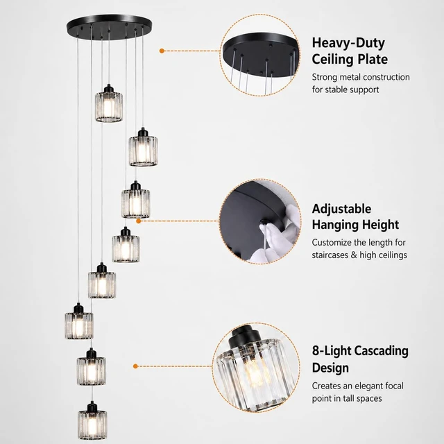 Alt view image 4 of 7 - GEADI Foyer Chandelier, 8-Light Staircase Chandelier for High Ceilings