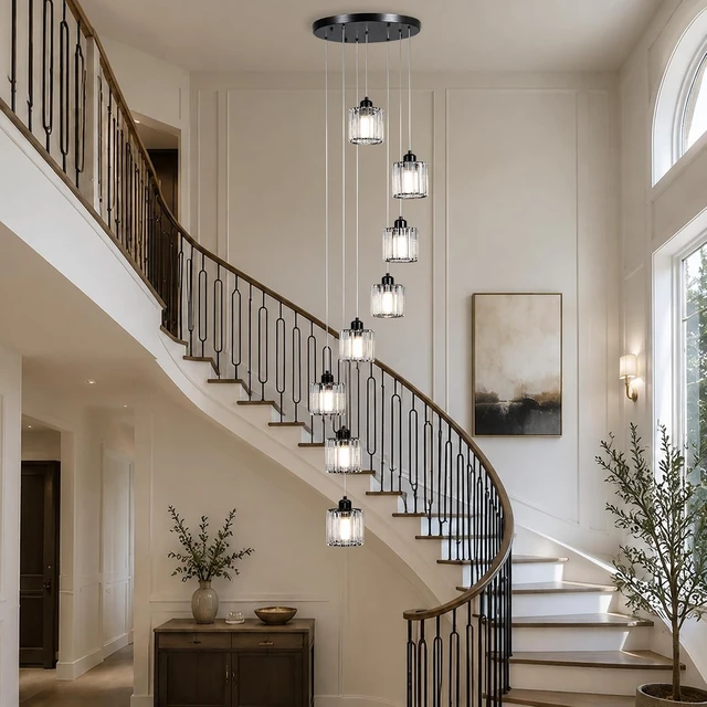 Alt view image 5 of 7 - GEADI Foyer Chandelier, 8-Light Staircase Chandelier for High Ceilings
