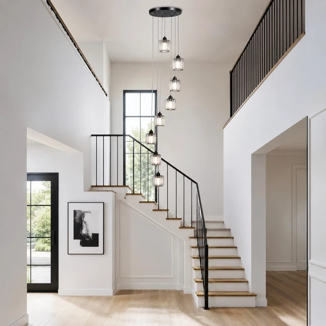 Alt view image 6 of 7 - GEADI Foyer Chandelier, 8-Light Staircase Chandelier for High Ceilings