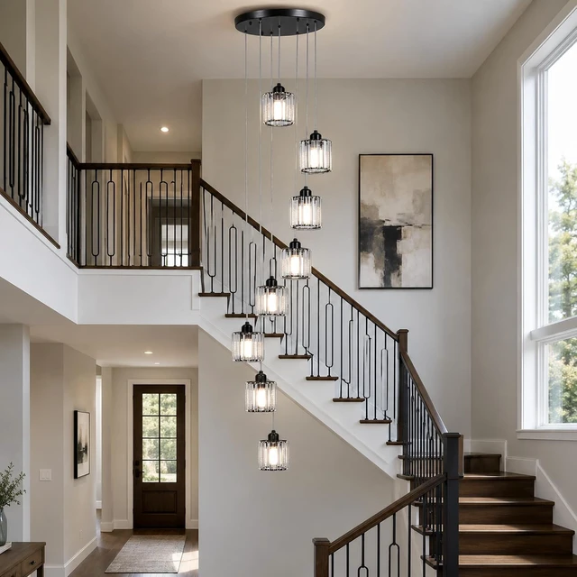 Alt view image 7 of 7 - GEADI Foyer Chandelier, 8-Light Staircase Chandelier for High Ceilings