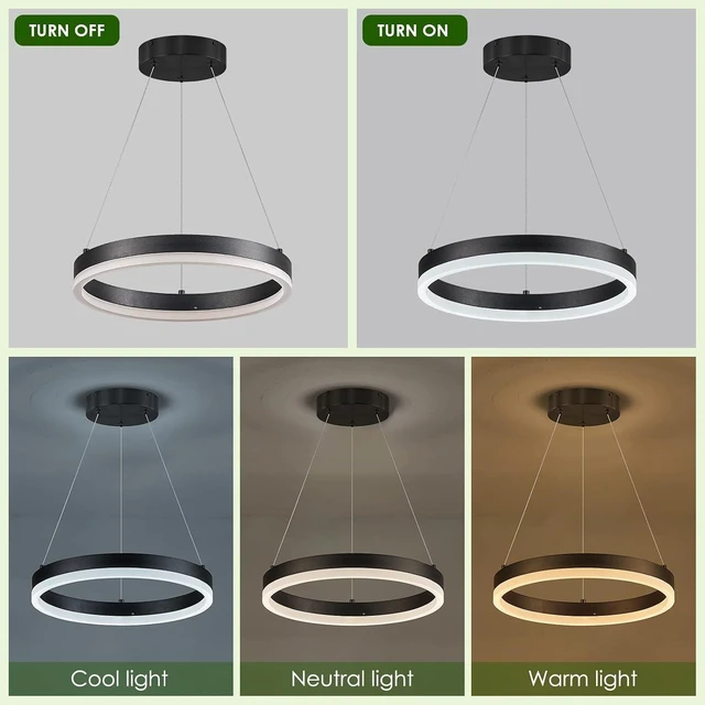 Alt view image 2 of 7 - Benkut 1 Ring LED Chandelier Modern Black Pendant Light for Dining Room