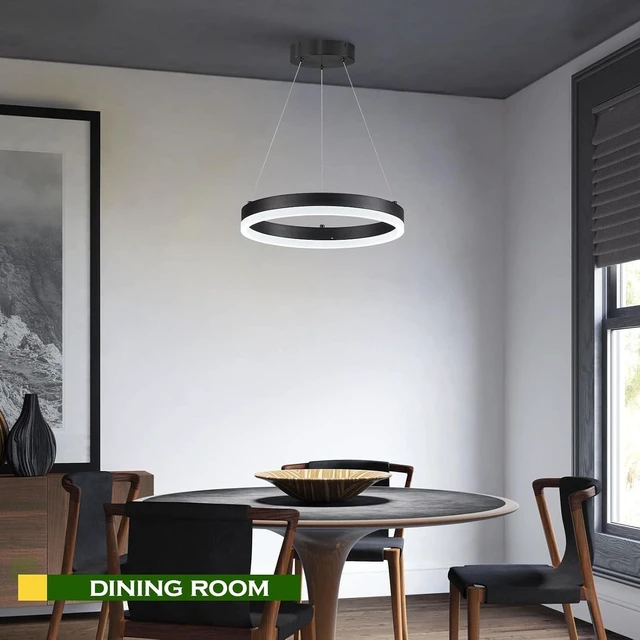Alt view image 4 of 7 - Benkut 1 Ring LED Chandelier Modern Black Pendant Light for Dining Room