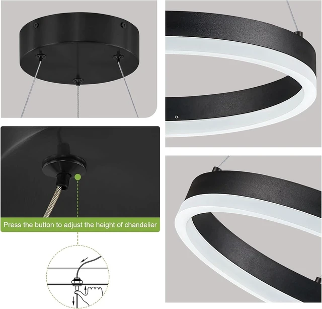 Alt view image 6 of 7 - Benkut 1 Ring LED Chandelier Modern Black Pendant Light for Dining Room
