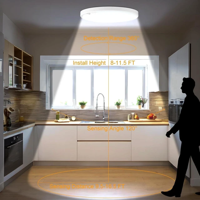 Alt view image 6 of 7 - Eleganted Motion Sensor Ceiling Light Hard Wired8.7 Inch LED Flush Mount Ceiling Light Fixture,3000k/4000k/6000k Selectable 18W Ceiling Lights for Pantry Hallway Stairwell Porch 2 Pack