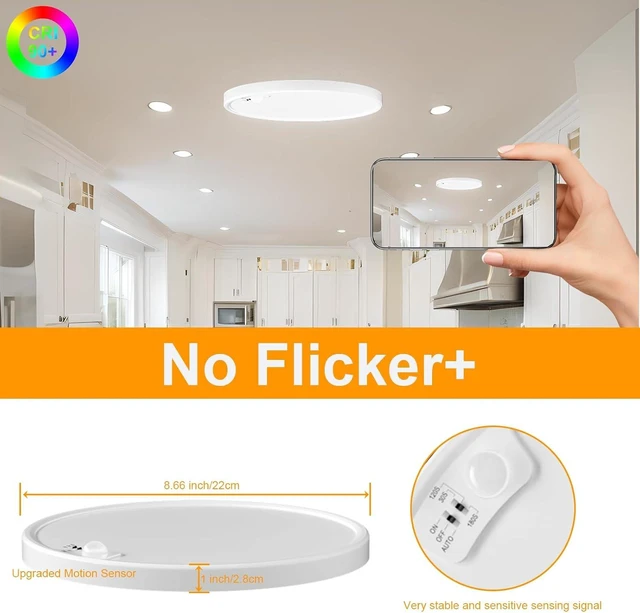 Alt view image 5 of 7 - Eleganted Motion Sensor Ceiling Light Hard Wired8.7 Inch LED Flush Mount Ceiling Light Fixture,3000k/4000k/6000k Selectable 18W Ceiling Lights for Pantry Hallway Stairwell Porch 2 Pack