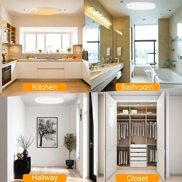 Alt view image 7 of 7 - Eleganted Motion Sensor Ceiling Light Hard Wired8.7 Inch LED Flush Mount Ceiling Light Fixture,3000k/4000k/6000k Selectable 18W Ceiling Lights for Pantry Hallway Stairwell Porch 2 Pack