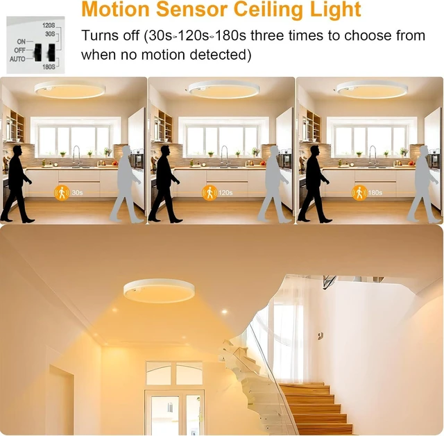 Alt view image 4 of 7 - Eleganted Motion Sensor Ceiling Light Hard Wired8.7 Inch LED Flush Mount Ceiling Light Fixture,3000k/4000k/6000k Selectable 18W Ceiling Lights for Pantry Hallway Stairwell Porch 2 Pack