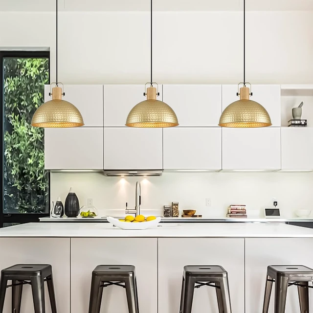 Alt view image 6 of 7 - 12 Inch Gold Pendant Lights Hammered Matte Pendant Lights for Kitchen Island Industrial Farmhouse Adjustable Height Dome Hanging Light Fixtures for Barn, Dining Room 2 Packs