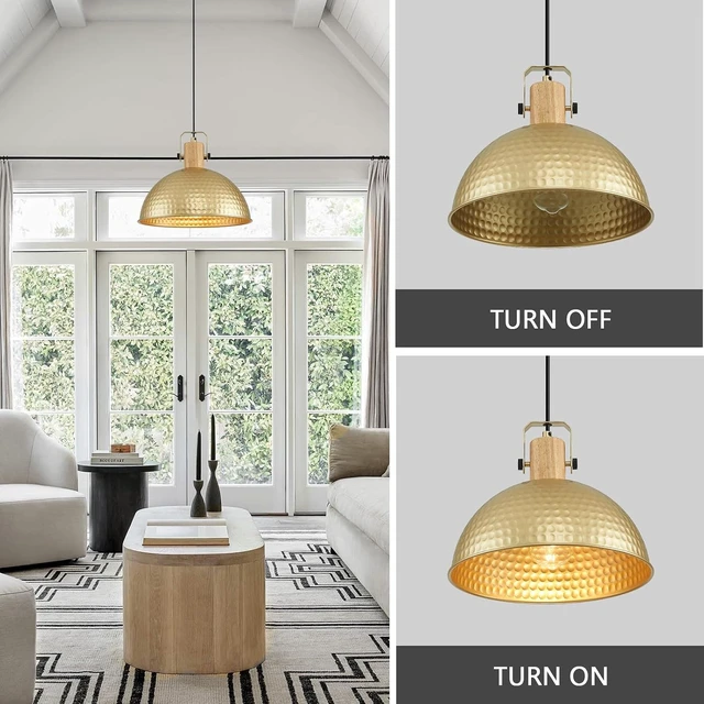 Alt view image 4 of 7 - 12 Inch Gold Pendant Lights Hammered Matte Pendant Lights for Kitchen Island Industrial Farmhouse Adjustable Height Dome Hanging Light Fixtures for Barn, Dining Room 2 Packs