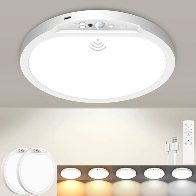 Main image of slochi 2Pack 8 Inch Rechargeable Motion Sensor Light Indoor with Remote, 5 Color Magnetic Wireless Ceiling Light Battery Operated Powered, Dimmable, Timer, for Closet Shower Hallway Pantry