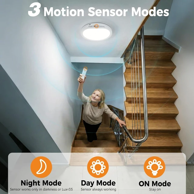 Alt view image 6 of 7 - slochi 2Pack 8 Inch Rechargeable Motion Sensor Light Indoor with Remote, 5 Color Magnetic Wireless Ceiling Light Battery Operated Powered, Dimmable, Timer, for Closet Shower Hallway Pantry