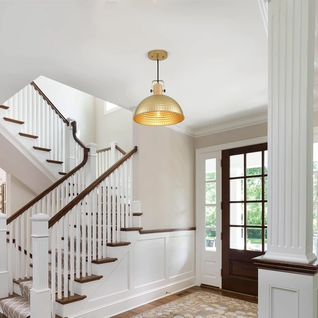 Alt view image 7 of 7 - 12 Inch Gold Pendant Lights Hammered Matte Pendant Lights for Kitchen Island Industrial Farmhouse Adjustable Height Dome Hanging Light Fixtures for Barn, Dining Room 2 Packs
