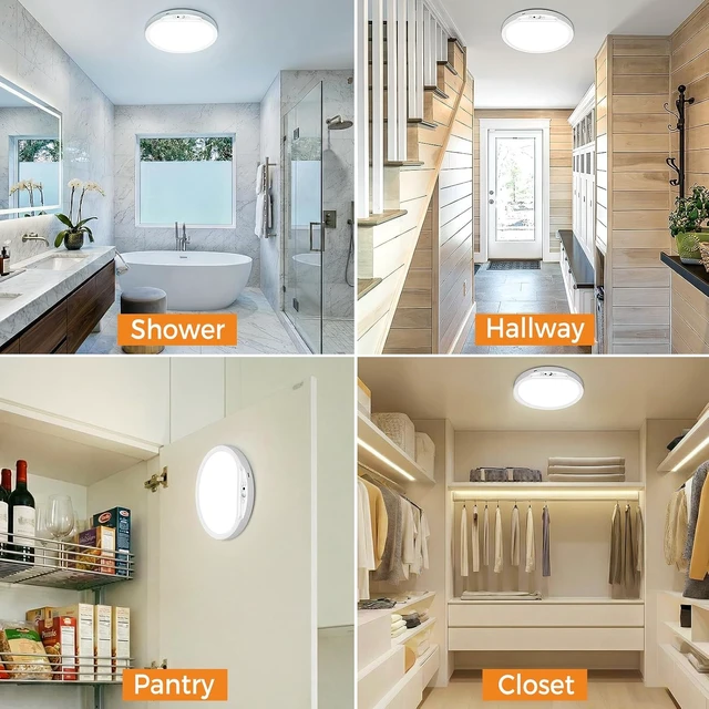 Alt view image 7 of 7 - slochi 2Pack 8 Inch Rechargeable Motion Sensor Light Indoor with Remote, 5 Color Magnetic Wireless Ceiling Light Battery Operated Powered, Dimmable, Timer, for Closet Shower Hallway Pantry