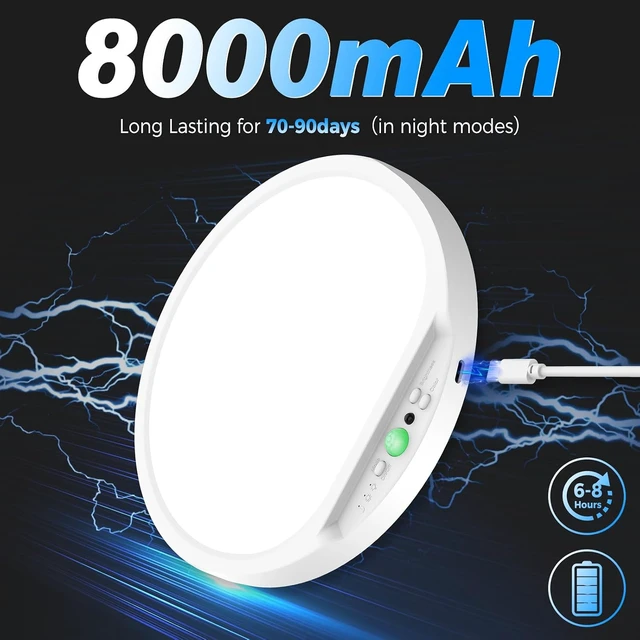 Alt view image 3 of 7 - slochi 2Pack 8 Inch Rechargeable Motion Sensor Light Indoor with Remote, 5 Color Magnetic Wireless Ceiling Light Battery Operated Powered, Dimmable, Timer, for Closet Shower Hallway Pantry
