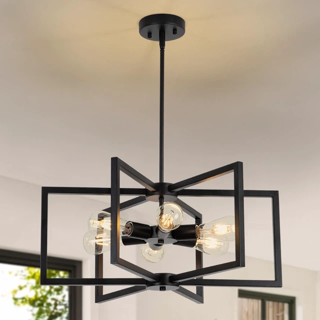 Main image of 23.6 Black Chandelier for Dining Room 6 Light Kitchen Chandelier over Table Farmhouse Dining Room Light Fixtures Over Table,Hanging Pendant Light Fixture with Adjustable Height for Entryway,Foyer