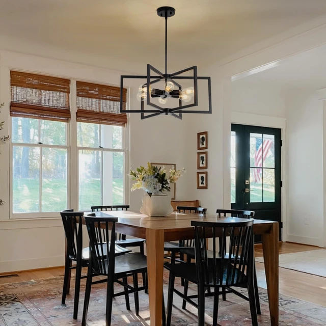 Alt view image 4 of 7 - 23.6 Black Chandelier for Dining Room 6 Light Kitchen Chandelier over Table Farmhouse Dining Room Light Fixtures Over Table,Hanging Pendant Light Fixture with Adjustable Height for Entryway,Foyer