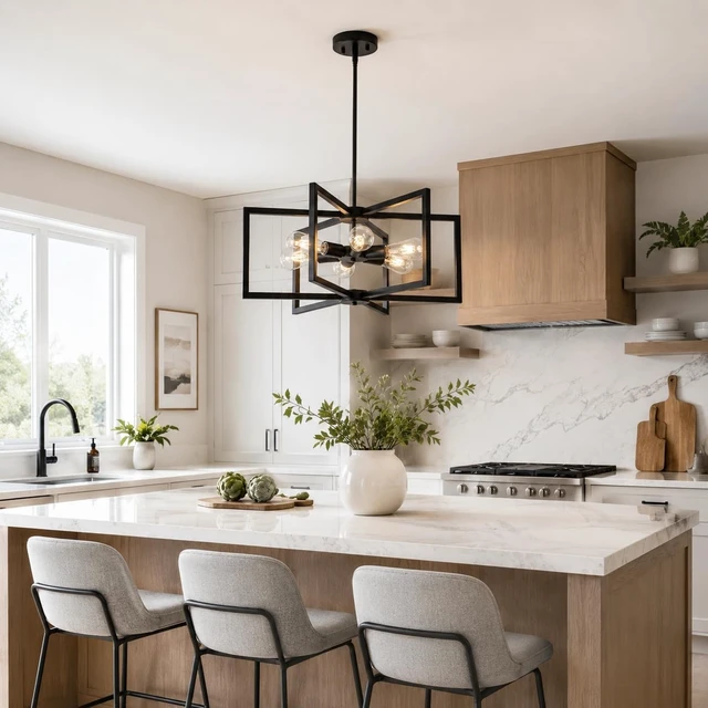 Alt view image 5 of 7 - 23.6 Black Chandelier for Dining Room 6 Light Kitchen Chandelier over Table Farmhouse Dining Room Light Fixtures Over Table,Hanging Pendant Light Fixture with Adjustable Height for Entryway,Foyer