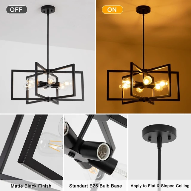 Alt view image 3 of 7 - 23.6 Black Chandelier for Dining Room 6 Light Kitchen Chandelier over Table Farmhouse Dining Room Light Fixtures Over Table,Hanging Pendant Light Fixture with Adjustable Height for Entryway,Foyer