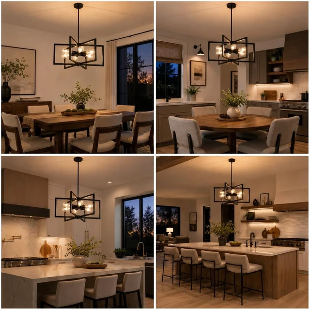 Alt view image 7 of 7 - 23.6 Black Chandelier for Dining Room 6 Light Kitchen Chandelier over Table Farmhouse Dining Room Light Fixtures Over Table,Hanging Pendant Light Fixture with Adjustable Height for Entryway,Foyer